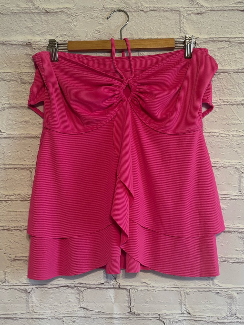 🌿5/$25 SHEIN Hot Pink Off-Shoulder Ruffle Swim Tankini two-piece